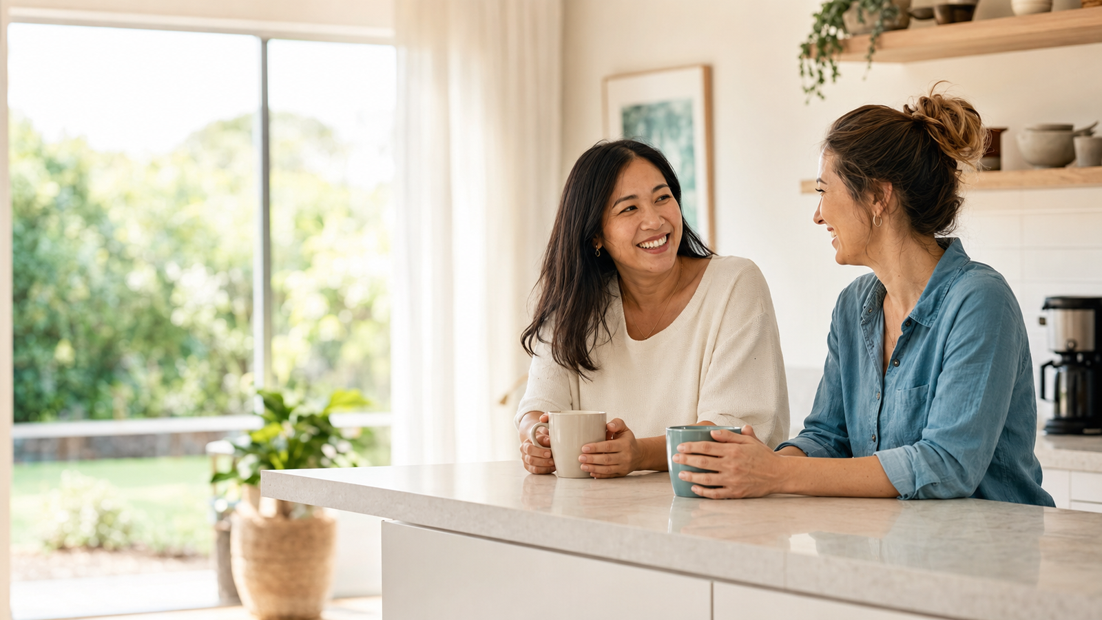 Two people sharing a conversation at home